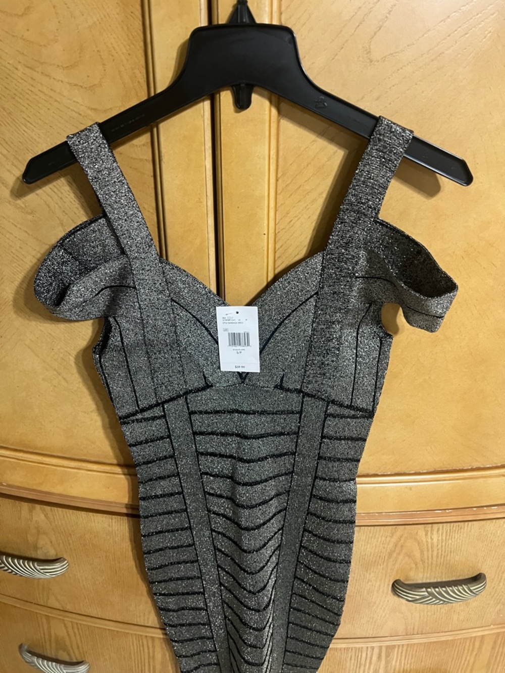 Silver Glitter Bodycon Dress with Off-Shoulder Straps